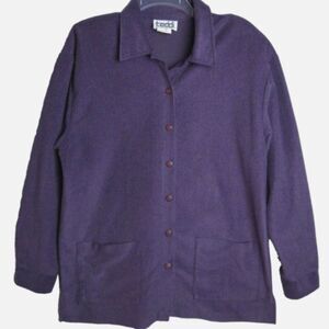 Vintage Teddi Woman's Size M Corduroy Purple Button Up Jacket Shoulder Pads